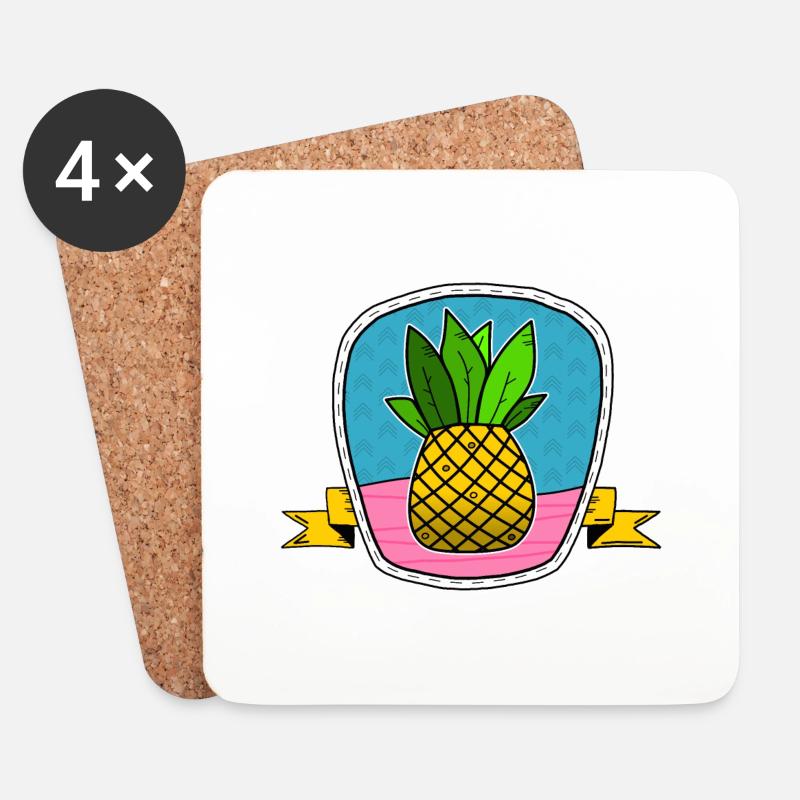 Schild ananas - Untersetzer (4er-Set) - Weiß