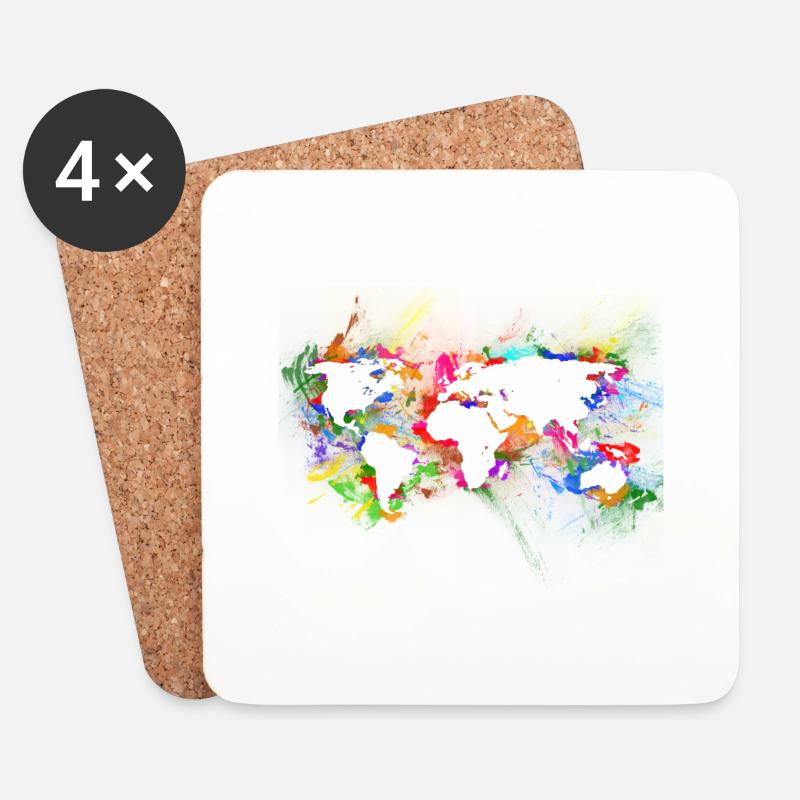 WORLD MAP abstract - Coasters (set of 4) - white
