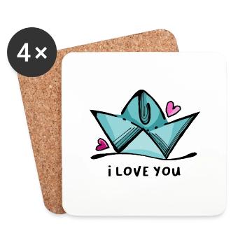 Paper ship heart vacation by the sea saying love - Coasters (set of 4) - white - Front