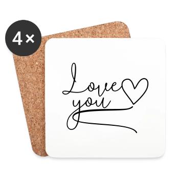Ich Liebe Dich Love You Schriftzug - Untersetzer (4er-Set) - Weiß - Vorne