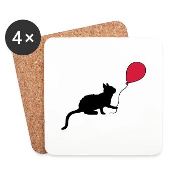 Red Balloon Kitten Plays - Coasters (set of 4) - white - Front