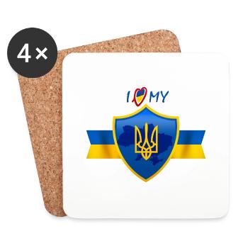 J’aime mon pays, l’Ukraine, t-shirt - Dessous de verre (lot de 4) - blanc - Devant