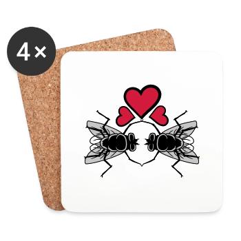 Houseflies in love Couple Hearts - Coasters (set of 4) - white - Front