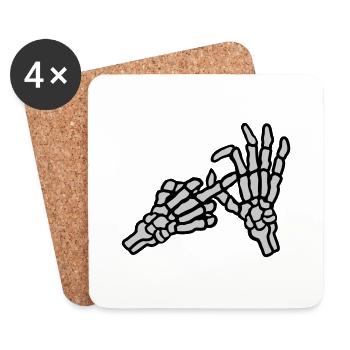Hole Middle Finger Gesture Skeleton - Coasters (set of 4) - white - Front