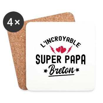 super papa breton / papa et breton - Dessous de verre (lot de 4) - blanc - Devant