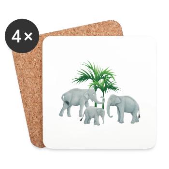 Asian elephant family - Coasters (set of 4) - white - Front