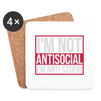 not antisocial anti stupid - Coasters (set of 4) - white - Front