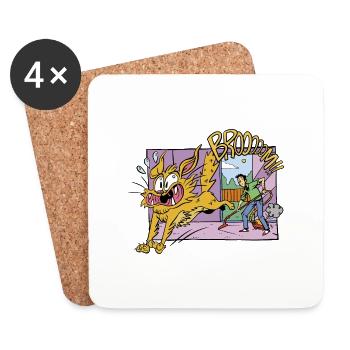 Cat Vacuum Cleaner Funny Humor Comic Cartoon - Coasters (set of 4) - white - Front