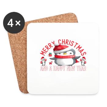 Joyeux Noël et bonne année Penguins - Dessous de verre (lot de 4) - blanc - Devant
