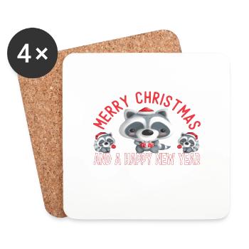 Joyeux Noël et bonne année ratons laveurs - Dessous de verre (lot de 4) - blanc - Devant