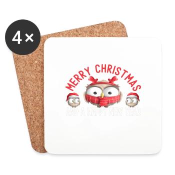 Joyeux Noël et bonne année Mignons hiboux - Dessous de verre (lot de 4) - blanc - Devant