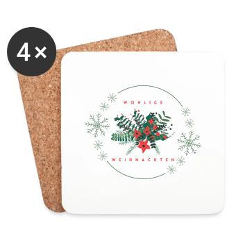 Wohlige Weihnachten florales Weihnachtsdesign - Untersetzer (4er-Set) - Weiß - Vorne