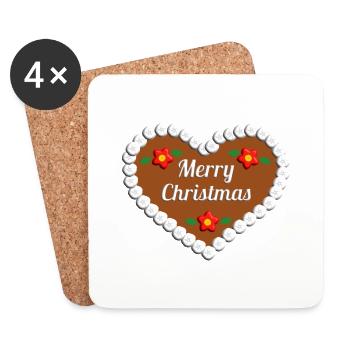 Joyeux Noël Pain d’épice Cadeau Coeur - Dessous de verre (lot de 4) - blanc - Devant
