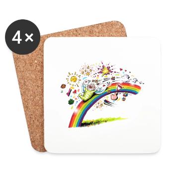 Blühwürmchen auf dem Regenbogen - Untersetzer (4er-Set) - Weiß - Vorne