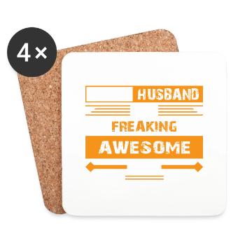 Proud Husband of a Freaking Awesome Wife Trophy - Coasters (set of 4) - white - Front