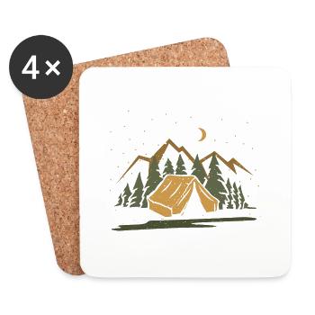 Cadeau - Camping Tente Camper - Dessous de verre (lot de 4) - blanc - Devant