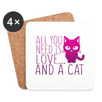 All You Need is Love and a Cat T-Shirt + MORE! - Coasters (set of 4) - white - Front