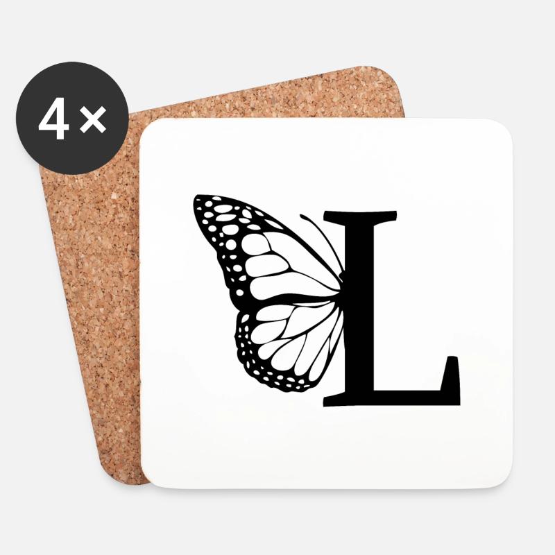 Buchstabe L Schmetterling - Untersetzer (4er-Set) - Weiß