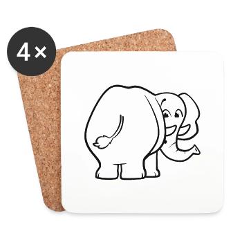 Elefant von hinten - überrascht, erschrocken, oops - Untersetzer (4er-Set) - Weiß - Vorne
