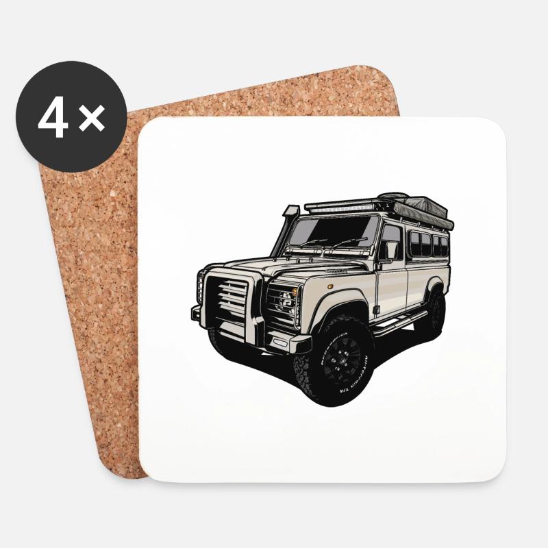Defender // beige // Dachzeltnomaden // Outdoor - Untersetzer (4er-Set) - Weiß