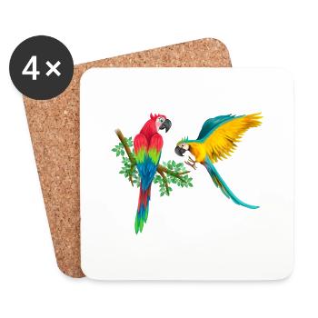 Macaw's parrot playing love and friendship on the branch - Coasters (set of 4) - white - Front