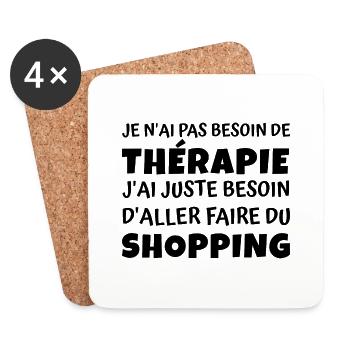 thérapie shopping / cadeau humour shopping - Dessous de verre (lot de 4) - blanc - Devant