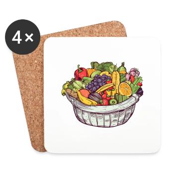 Un panier rempli de légumes et de fruits, transparent - Dessous de verre (lot de 4) - blanc - Devant