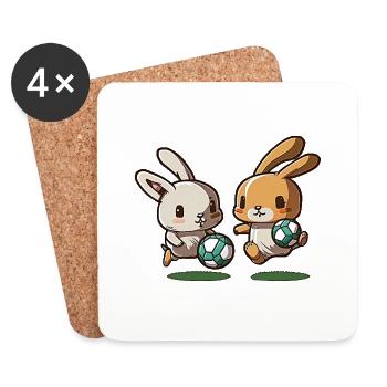 Bunnies Play Soccer Bunny Ball Sports - Coasters (set of 4) - white - Front