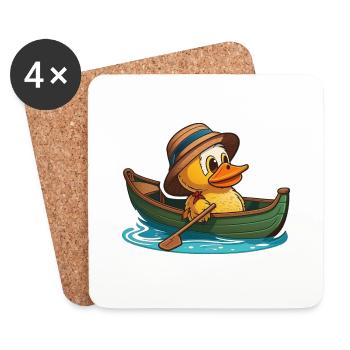 Süße Ente im Ruderboot mit Sommerhut und Blume - Untersetzer (4er-Set) - Weiß - Vorne