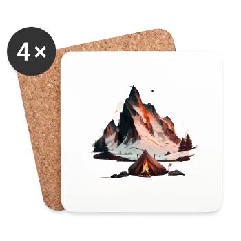 Camping dans les montagnes autour du feu de camp - Dessous de verre (lot de 4) - blanc - Devant