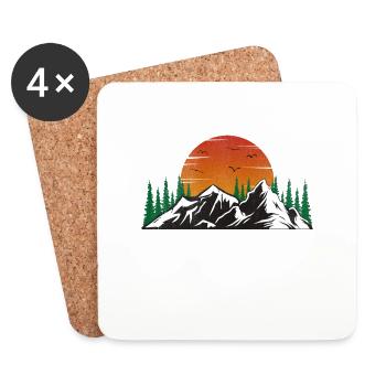 Bergsteiger Design Berg mit Sonne und Wald - Untersetzer (4er-Set) - Weiß - Vorne