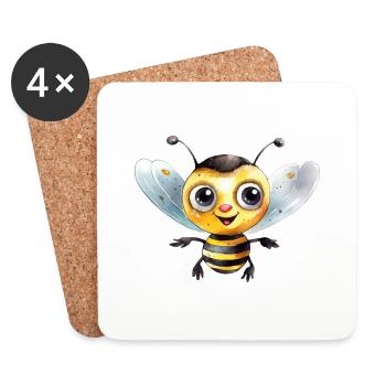 Hummel Wasserfarben Zeichnung - Untersetzer (4er-Set) - Weiß - Vorne