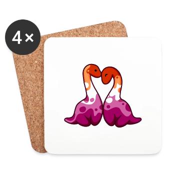 hugadino lesbian couple, cute dinosaur, dino - Coasters (set of 4) - white - Front