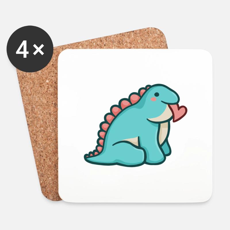 hugadino Chuck mit Herz, Dino, süßer Dinosaurier - Untersetzer (4er-Set) - Weiß
