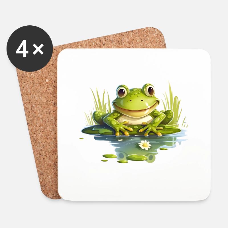 Ein lustiger Frosch sitzt am Ufer - Untersetzer (4er-Set) - Weiß