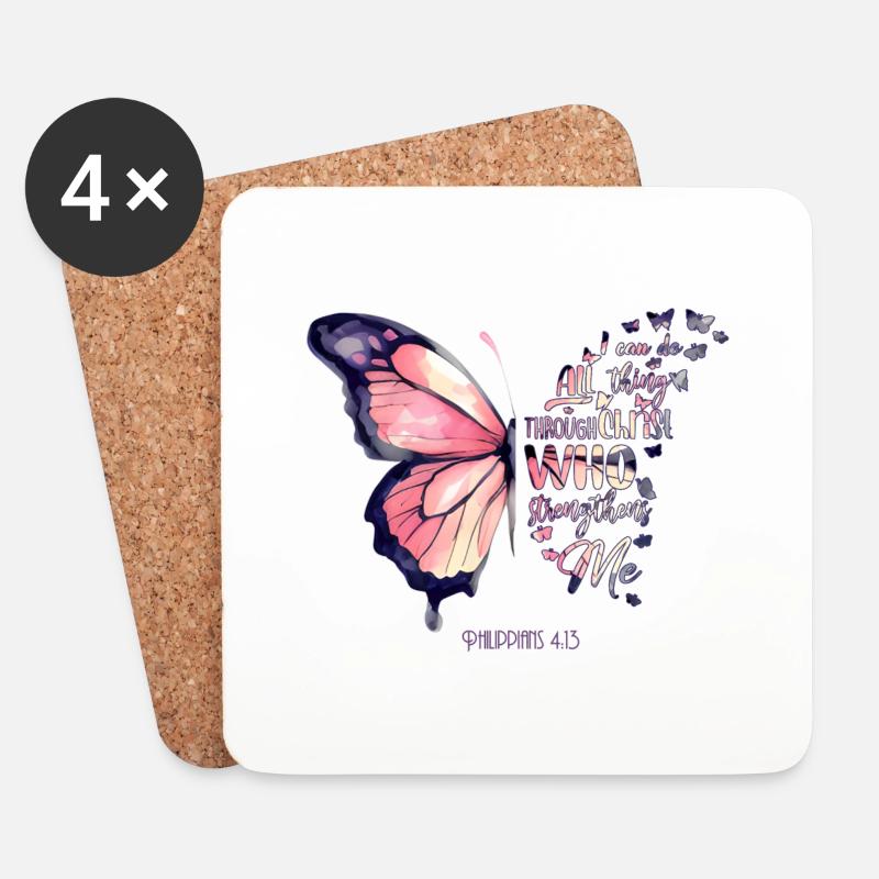 "Alles kann ich durch Christus..." Schmetterling - Untersetzer (4er-Set) - Weiß