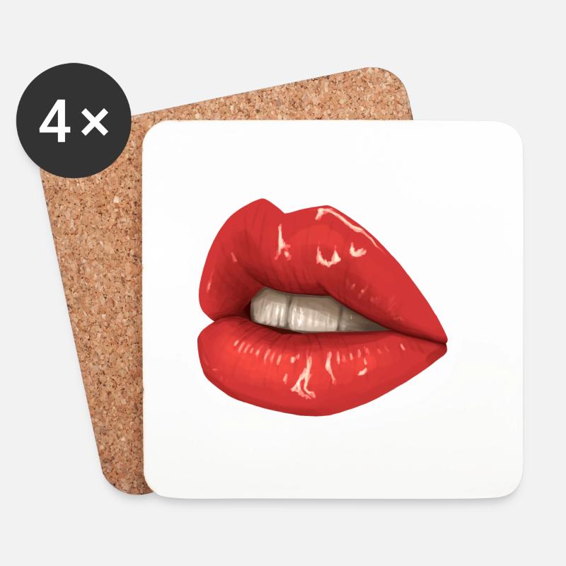 Lippen - Untersetzer (4er-Set) - Weiß