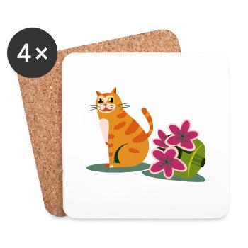 Lustiges Katzen Design - Untersetzer (4er-Set) - Weiß - Vorne