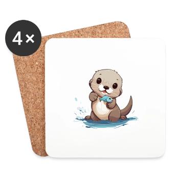 Mignon bébé loutre - Dessous de verre (lot de 4) - blanc - Devant