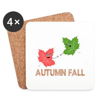 Autumn Fall Funny Maple Leaf Joke Cartoon Design - Coasters (set of 4) - white - Front