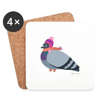 Fille pigeon avec tenue d’hiver rose - Dessous de verre (lot de 4) - blanc - Devant