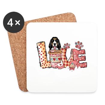 Basset Dog Coffee Lover Dog Mom Valentines Day - Coasters (set of 4) - white - Front