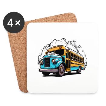 Bus / school bus / yellow / comic / old school - Coasters (set of 4) - white - Front