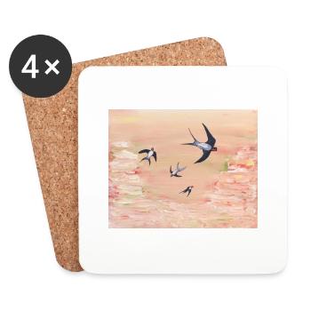 Abstrakt Apricot und Schwalben - Untersetzer (4er-Set) - Weiß - Vorne