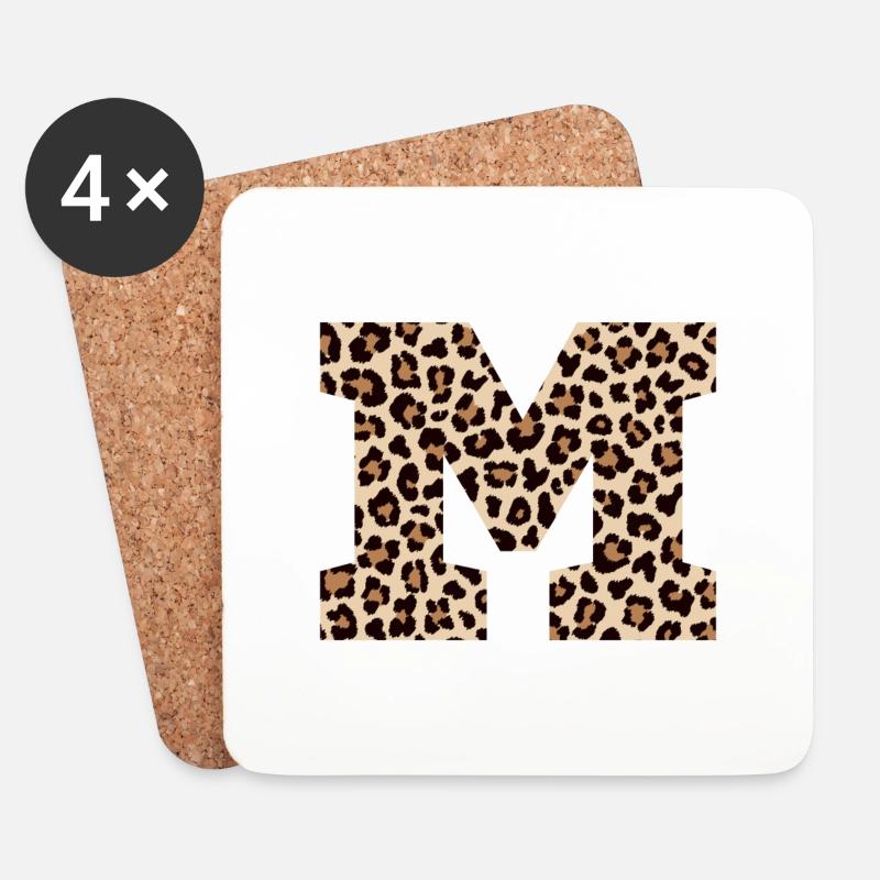 Buchstabe M Leopardenmuster - Geschenkidee zum Geburtstag - Untersetzer (4er-Set) - Weiß