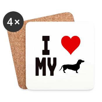 T-Shirt I Love My Dog für Hundefreunde - Untersetzer (4er-Set) - Weiß - Vorne