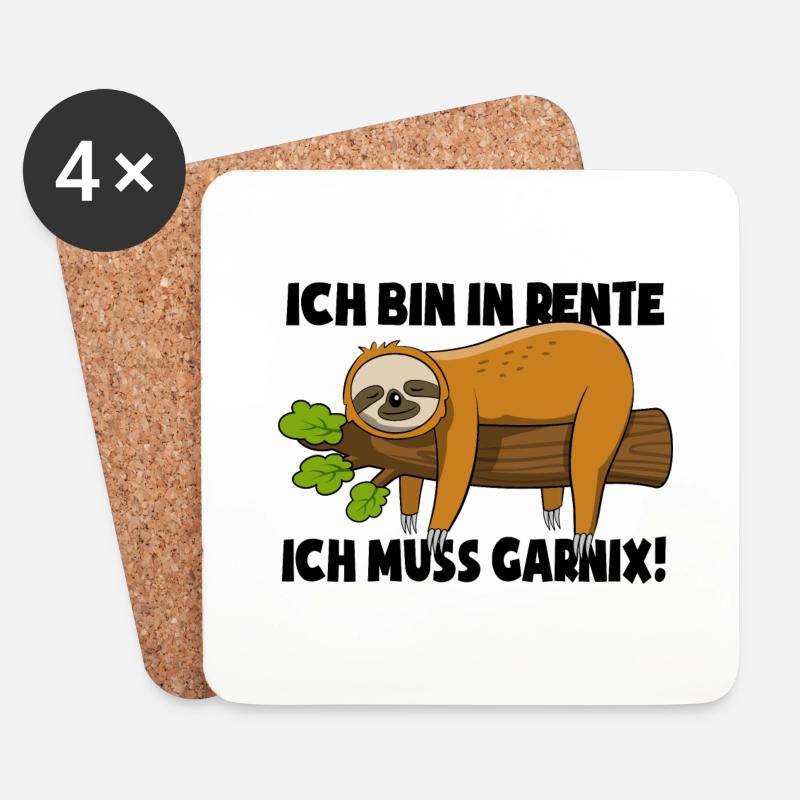 Faultier - Ich bin in Rente ich muss garnix - Untersetzer (4er-Set) - Weiß