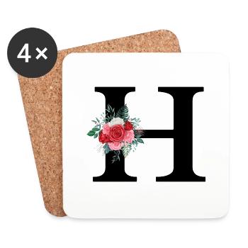 Red Floral Letter H - Coasters (set of 4) - white - Front
