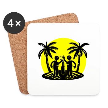 Boire à la fête sur la plage de l’île - Dessous de verre (lot de 4) - blanc - Devant