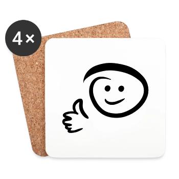 Face smiles, shows thumbs up. Emoticon - Coasters (set of 4) - white - Front